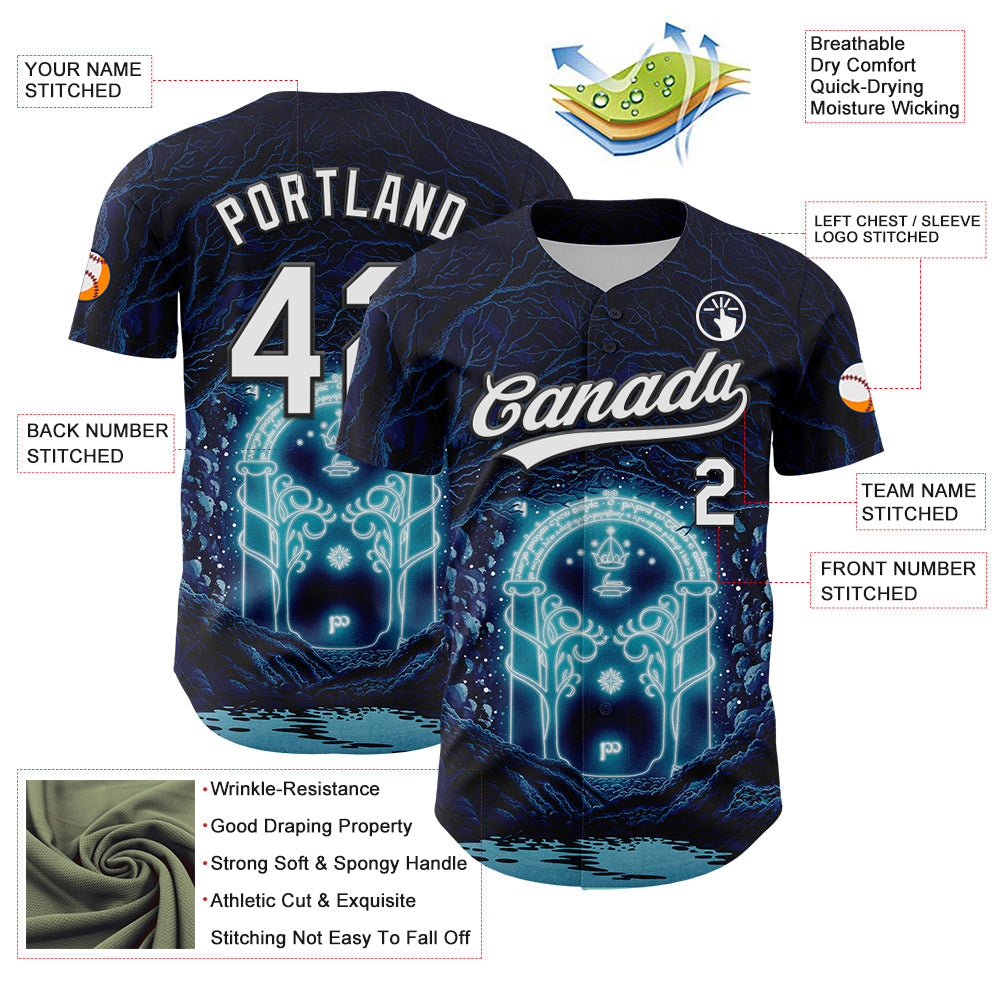 Custom Black White 3D Syntetyc Toxic Forest Authentic Baseball Jersey