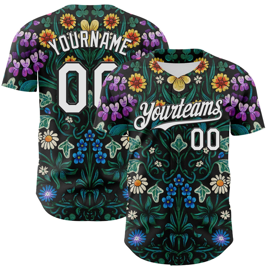 Custom Black White 3D Emi Bee Floriography Authentic Baseball Jersey