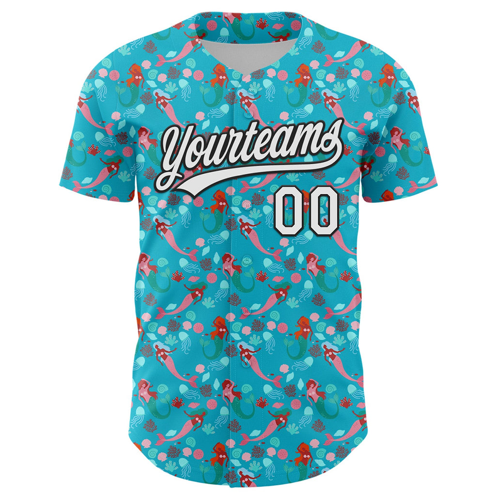 Custom Lakes Blue White-Black 3D Hawaii Ocean Creature Authentic Baseball Jersey