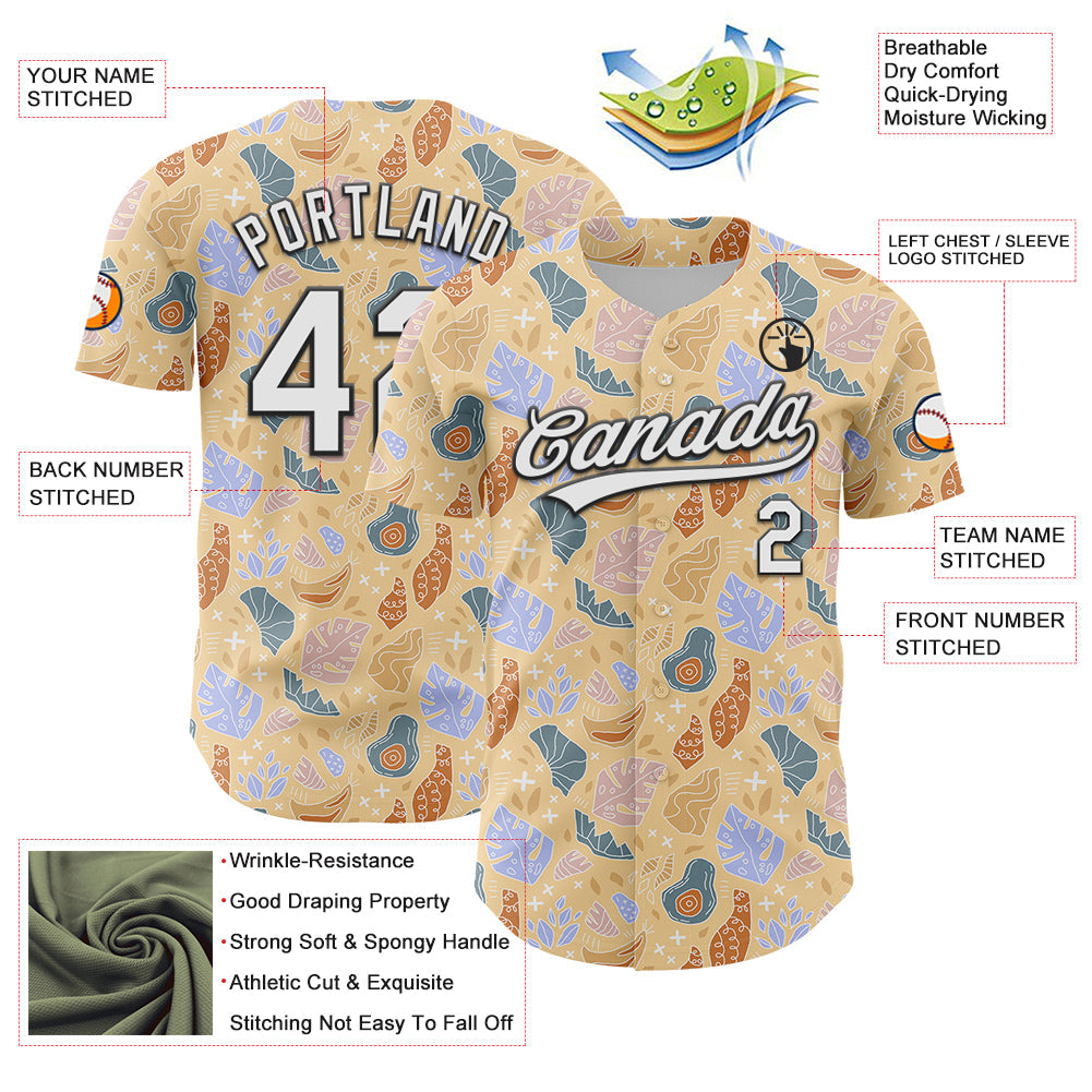 Custom Brown White-Black 3D Hawaii Tropical Palm Leaves Authentic Baseball Jersey