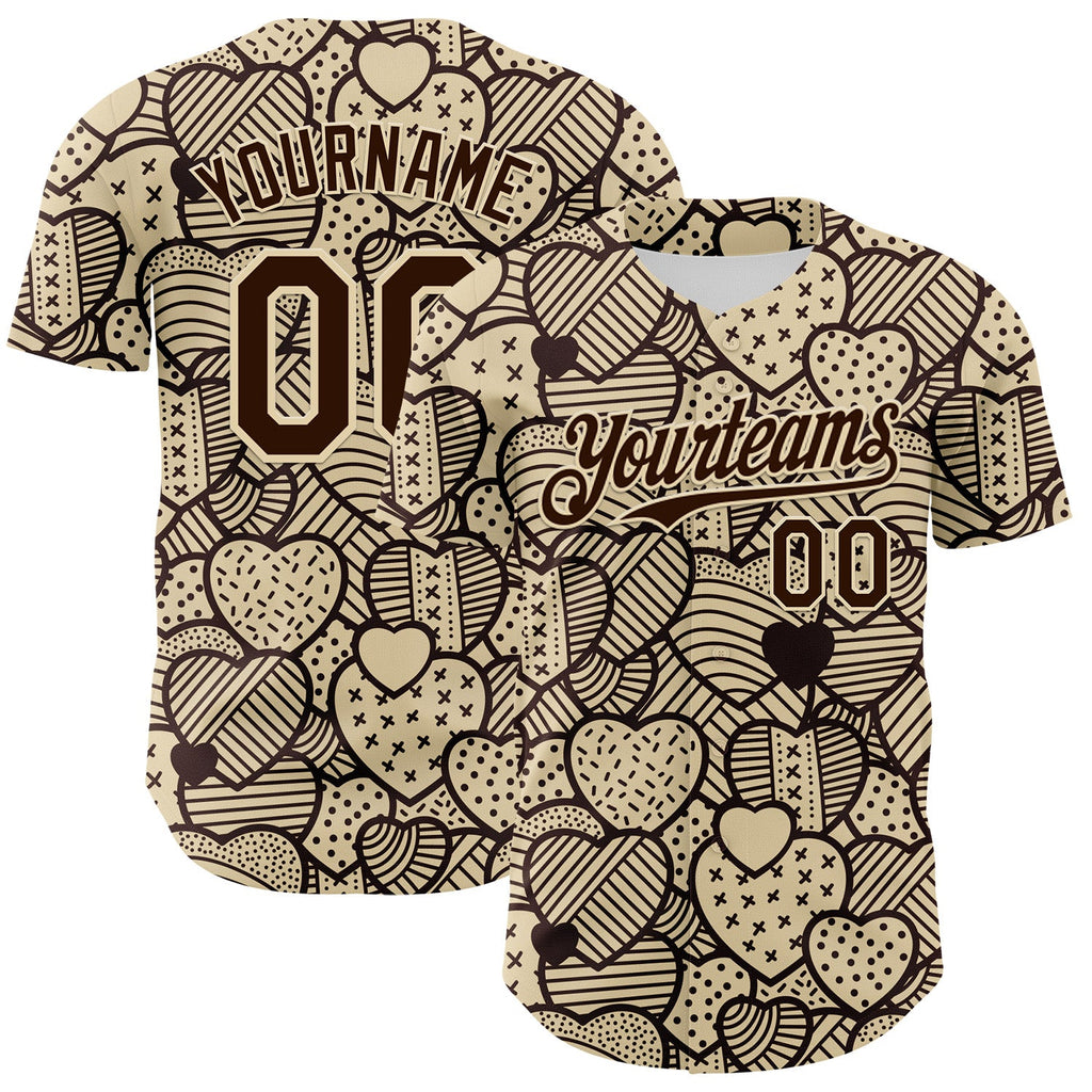 Custom Cream Brown 3D Pattern Design Foodie Food Snack Heart Chocolate Authentic Baseball Jersey