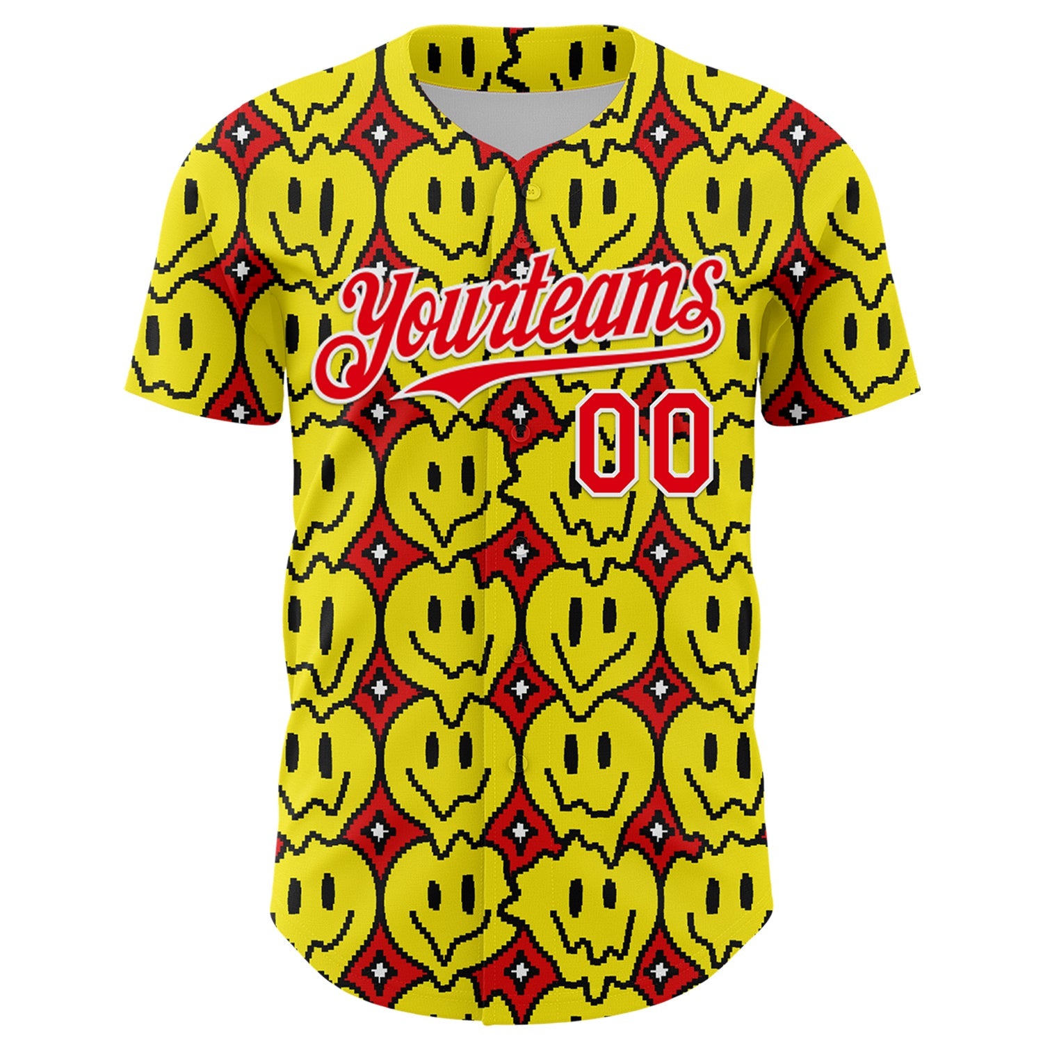 Custom Fire Red White 3D Pattern Design Funny Cartoon Emoji Smile Face Authentic Baseball Jersey