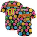 Custom Black Neon Green-Fire Red 3D Pattern Design Funny Cartoon Emoji Smile Face Authentic Baseball Jersey