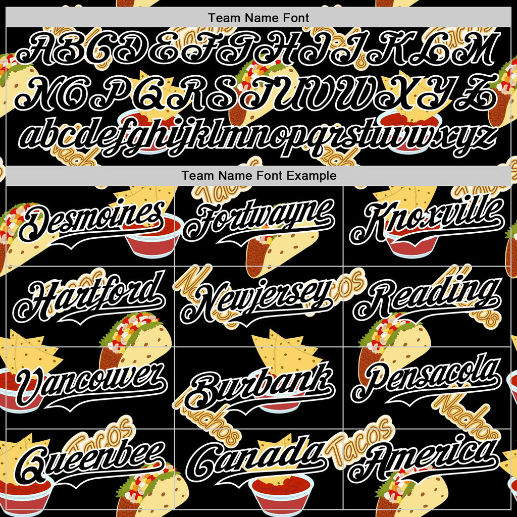 Custom Black White 3D Mexican Festival Nachos And Tacos Cinco de Mayo Authentic Baseball Jersey