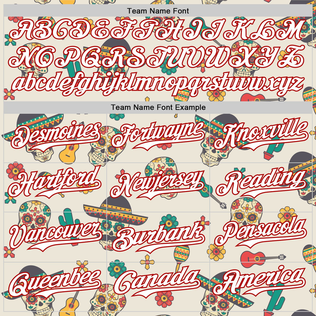 Custom Cream White-Red 3D Mexican Festival Cactus Skull With Sombrero Cinco de Mayo Authentic Baseball Jersey