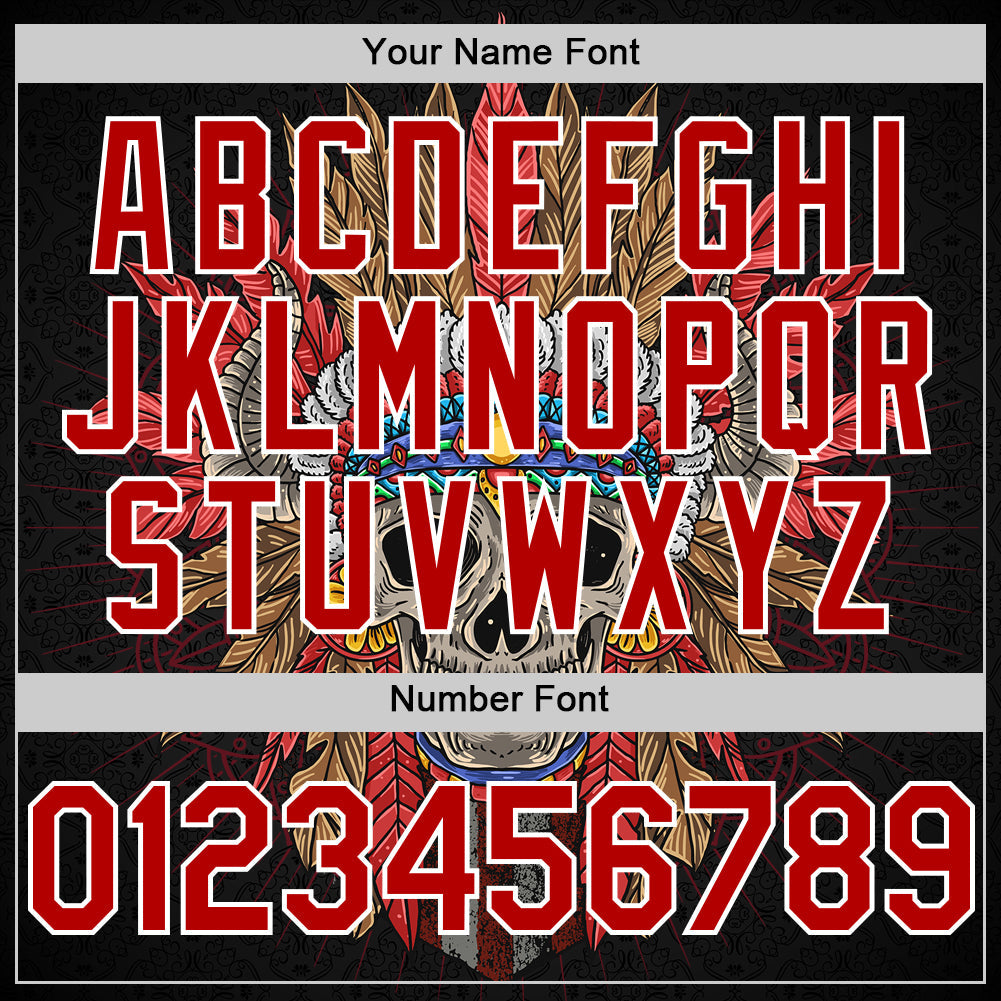 Custom Black Red-White 3D Apache Skull Authentic Baseball Jersey
