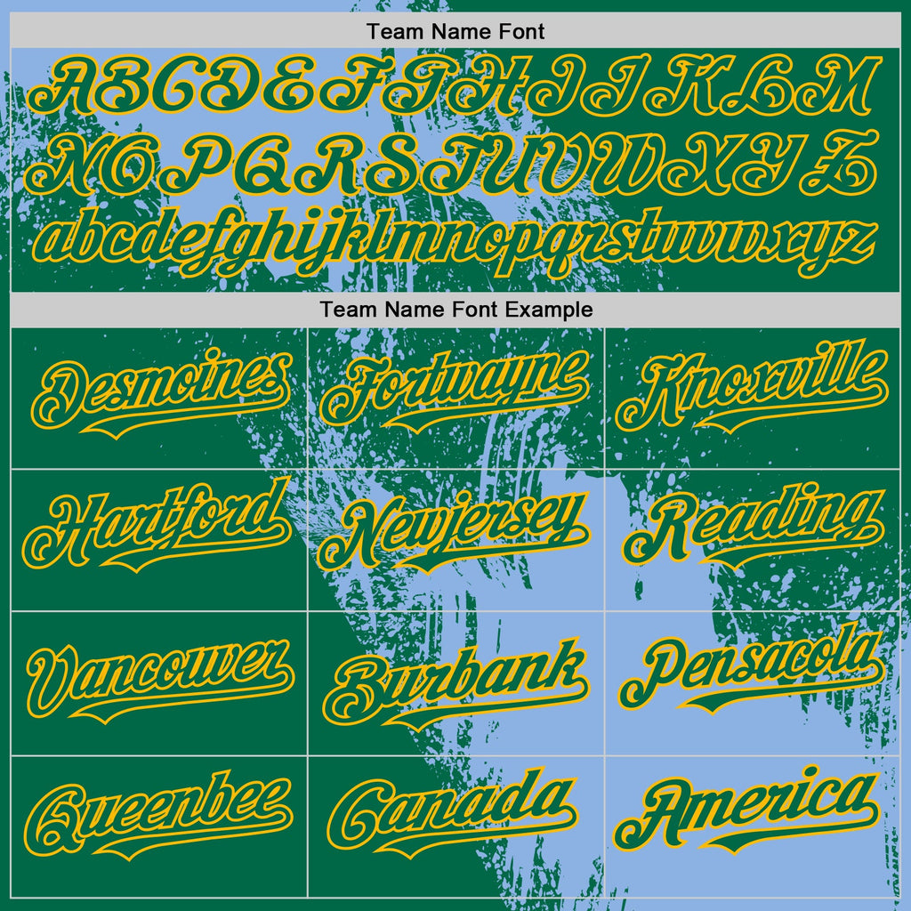 Custom Light Blue Kelly Green-Gold 3D Pattern Design Abstract Brush Stroke Authentic Baseball Jersey