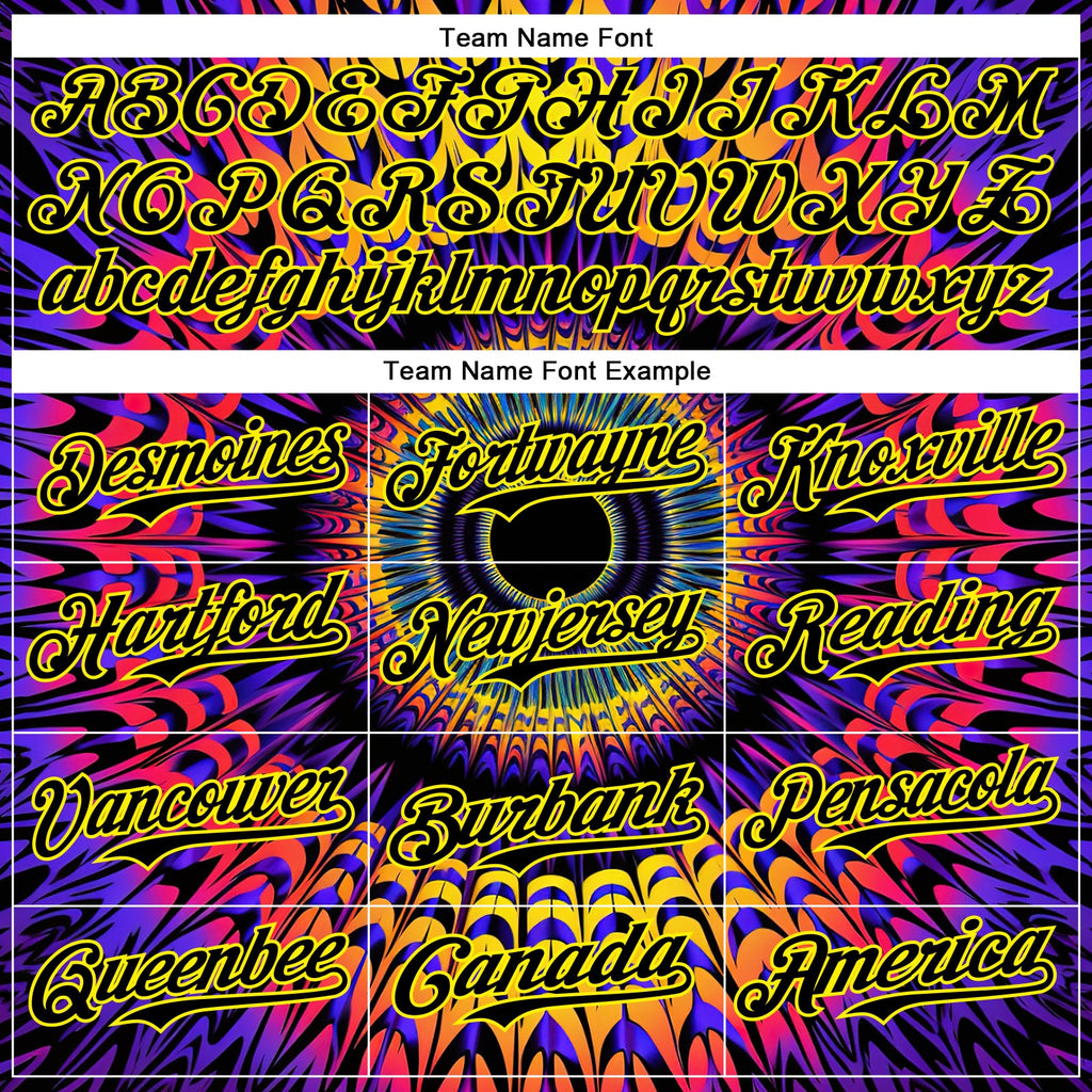 Custom Black Light Yellow 3D Pattern Design Rave Psychedelic Fractal Style Authentic Baseball Jersey