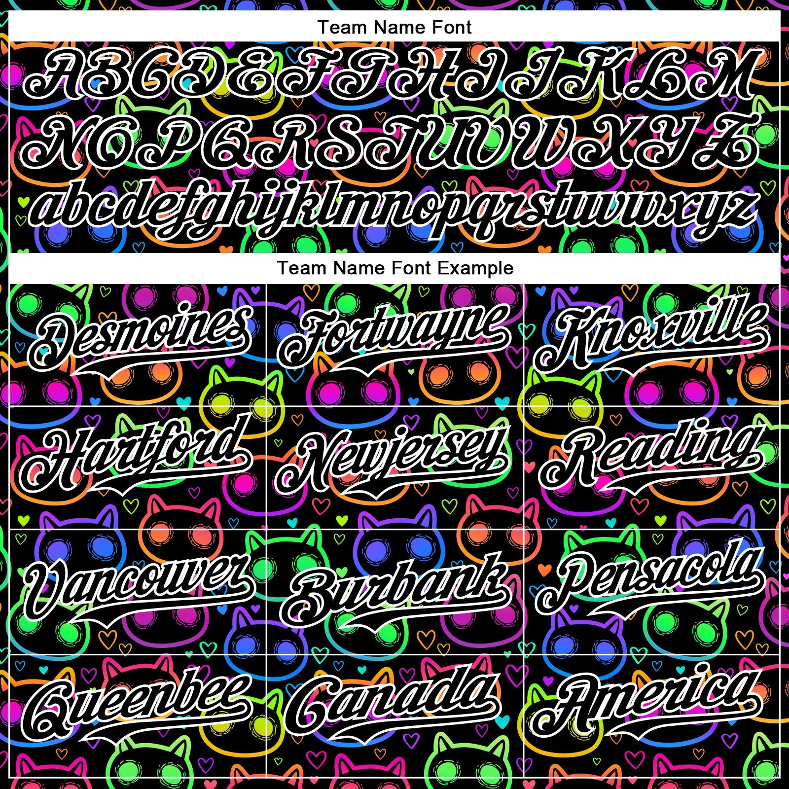 Custom Black White 3D Pattern Design Rave Psychedelic Neon Cartoon Cat Authentic Baseball Jersey