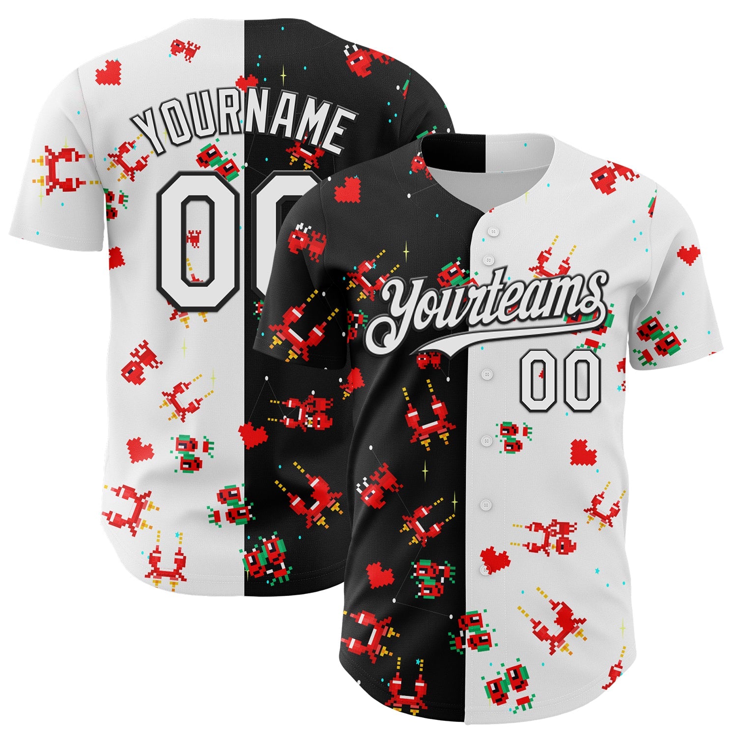 Custom Black White 3D Pattern Design Retro Pixel Arcade Game Authentic Baseball Jersey