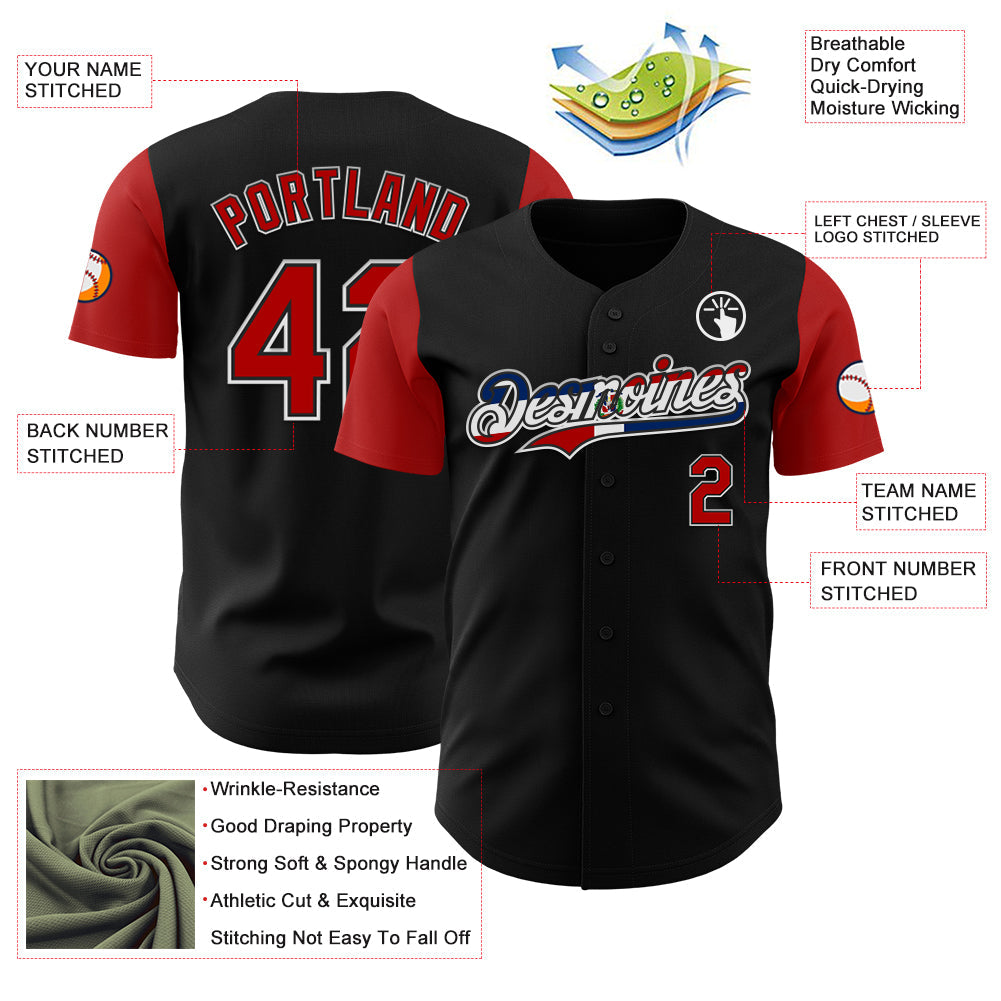 Custom Black Red White-Dominican Republic Flag 3D Dominican Republic Authentic Baseball Jersey