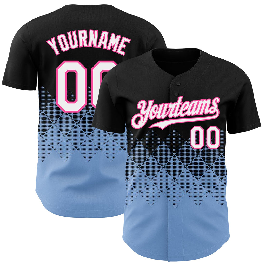 Custom Black White Light Blue-Pink 3D Gradient Square Shape Authentic Baseball Jersey