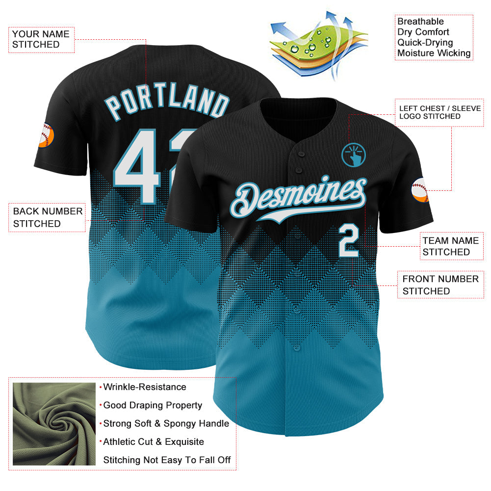 Custom Black White-Panther Blue 3D Gradient Square Shape Authentic Baseball Jersey