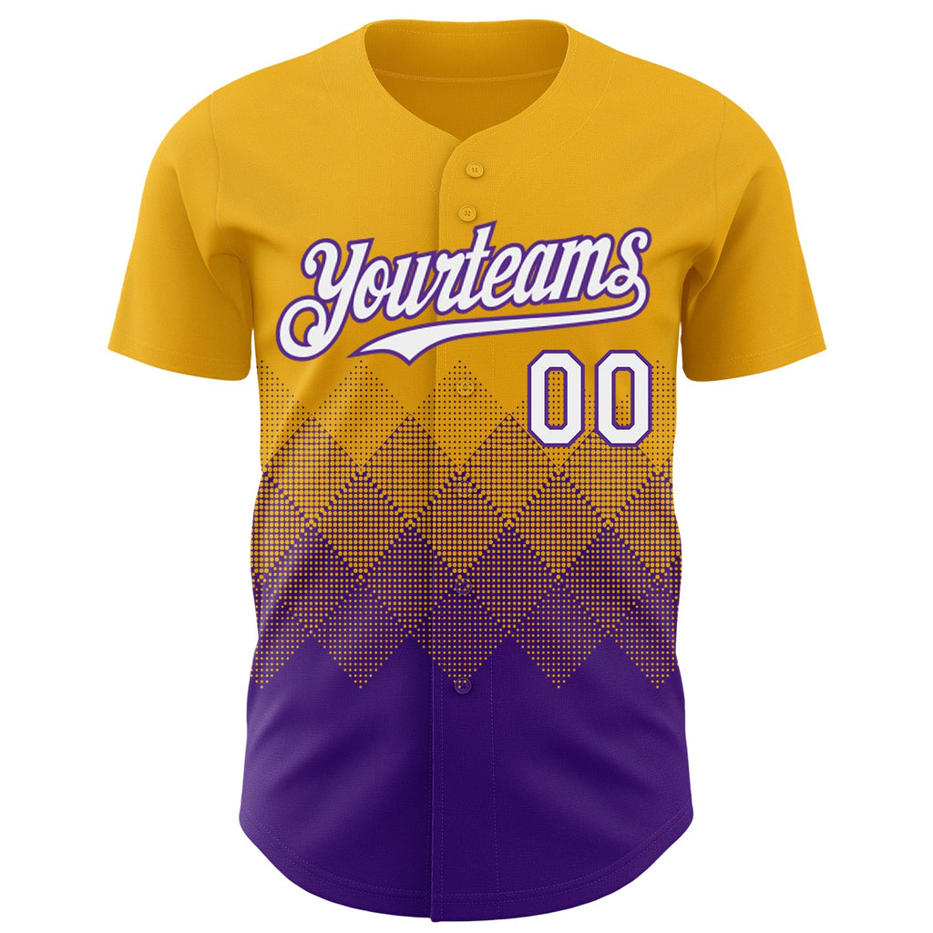 Custom Gold White-Purple 3D Gradient Square Shape Authentic Baseball Jersey