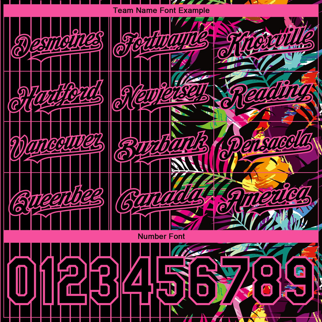 Custom Black Pink 3D Pattern Design Pinstripe Tropical Palm Leaves Authentic Baseball Jersey