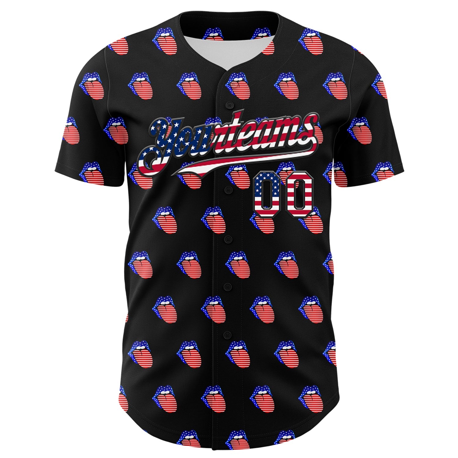 Custom Black USA Flag-White 3D Patriotic American Flag Authentic Baseball Jersey