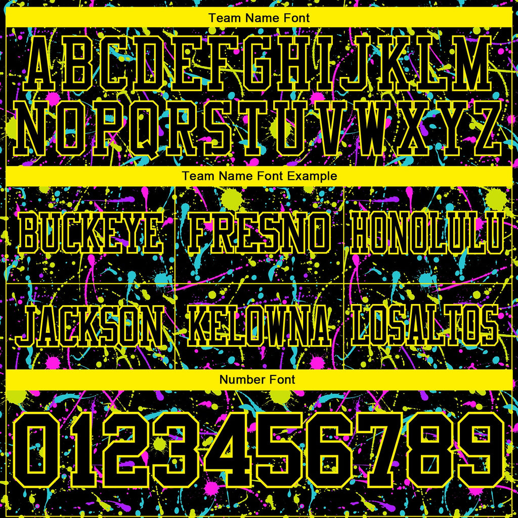 Custom Graffiti Pattern Black-Light Yellow 3D Pattern Splash Authentic Football Jersey