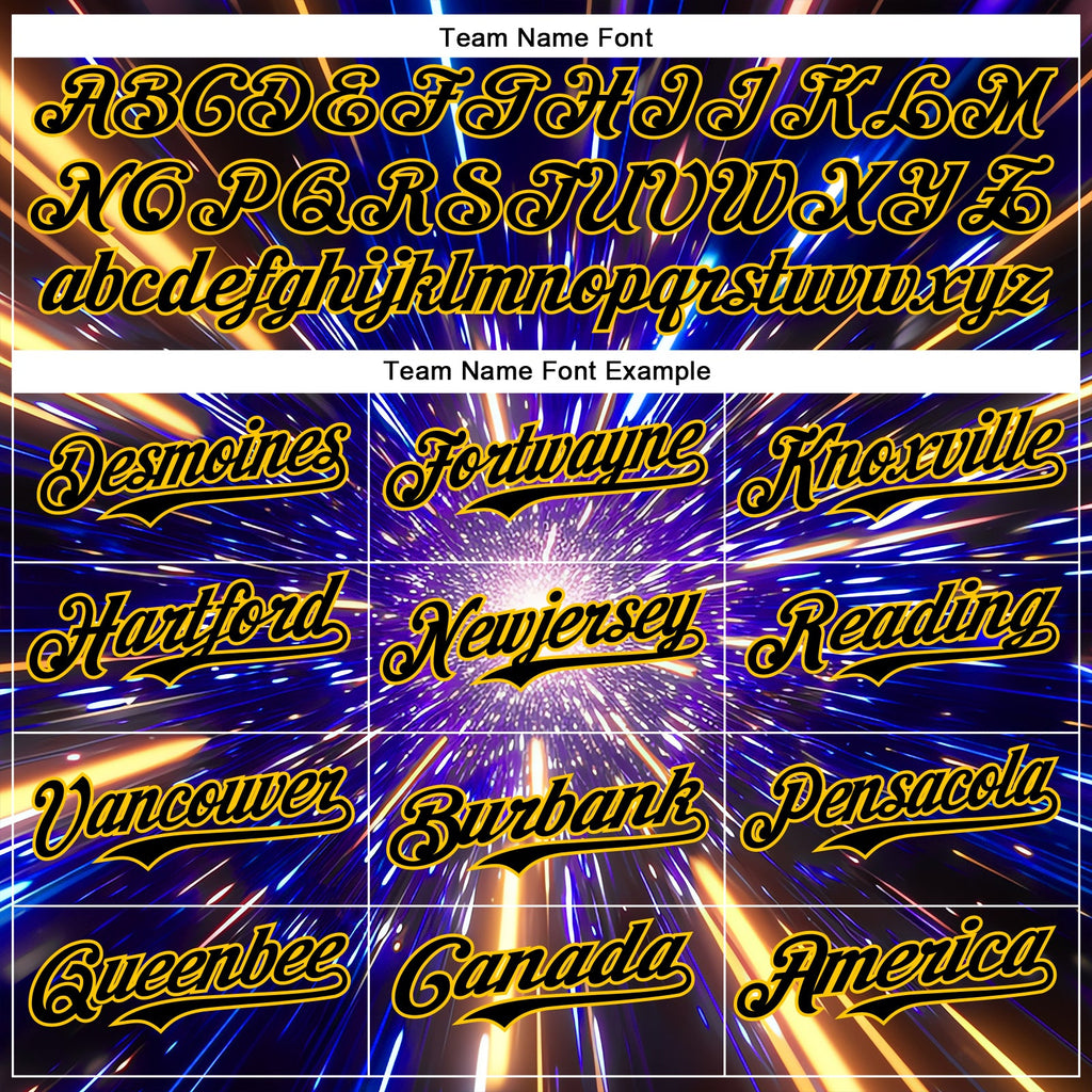 Custom Blue Black-Yellow 3D Pattern Design Outer Space Time Travel Authentic Baseball Jersey