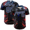Custom Blue Navy-White 3D Pattern Design Outer Space Light Swords American Flag Authentic Baseball Jersey