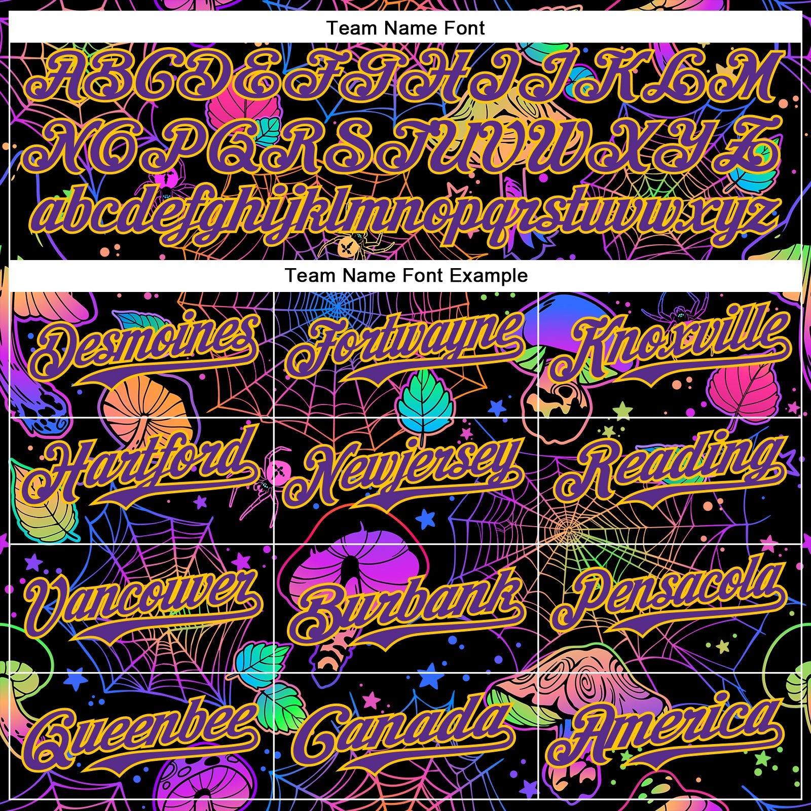 Custom Black Purple-Yellow 3D Pattern Design Trippy Magic Mushrooms Spider Web Authentic Baseball Jersey