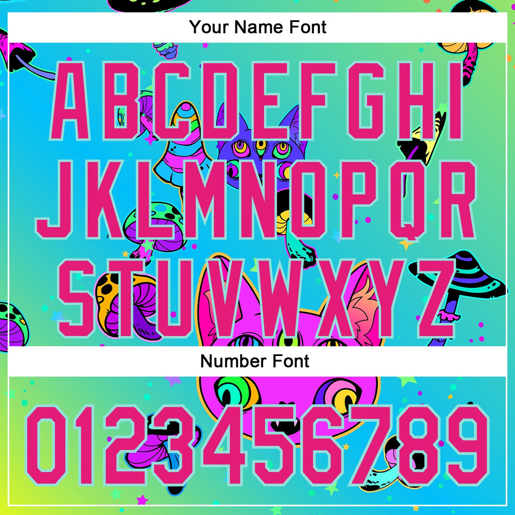 Custom Green Hot Pink-Ice Blue 3D Pattern Design Trippy Magic Mushrooms Cats Authentic Baseball Jersey