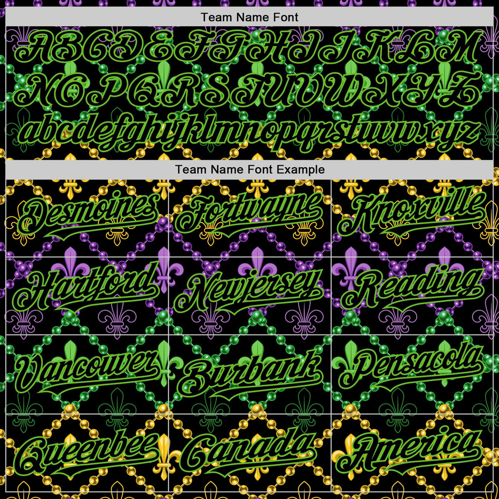 Custom Black Aurora Green 3D Pattern Design Mardi Gras Shrove Tuesday Authentic Baseball Jersey