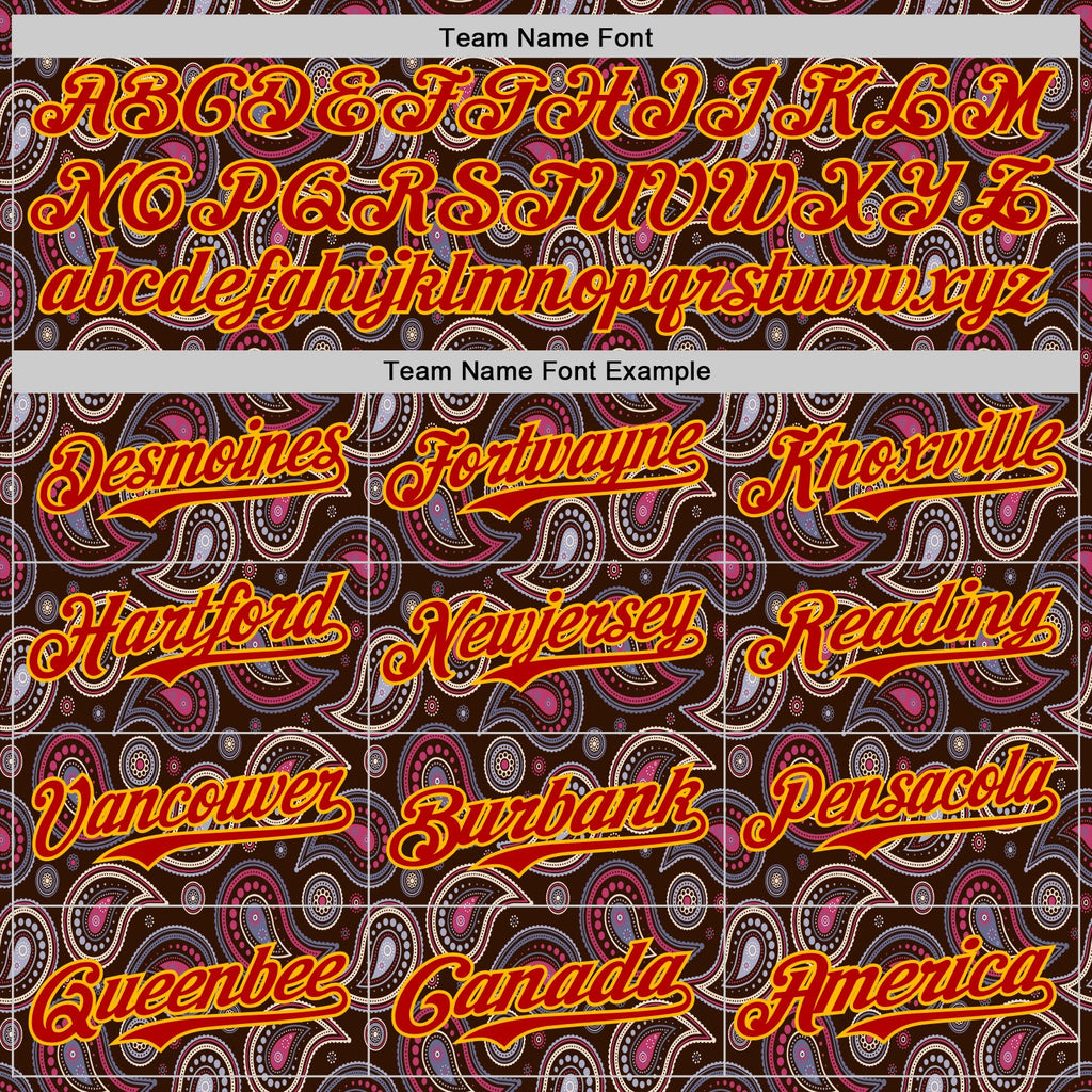 Custom Brown Red-Gold 3D Pattern Design Burner Costumes Paisley Bandana Authentic Baseball Jersey