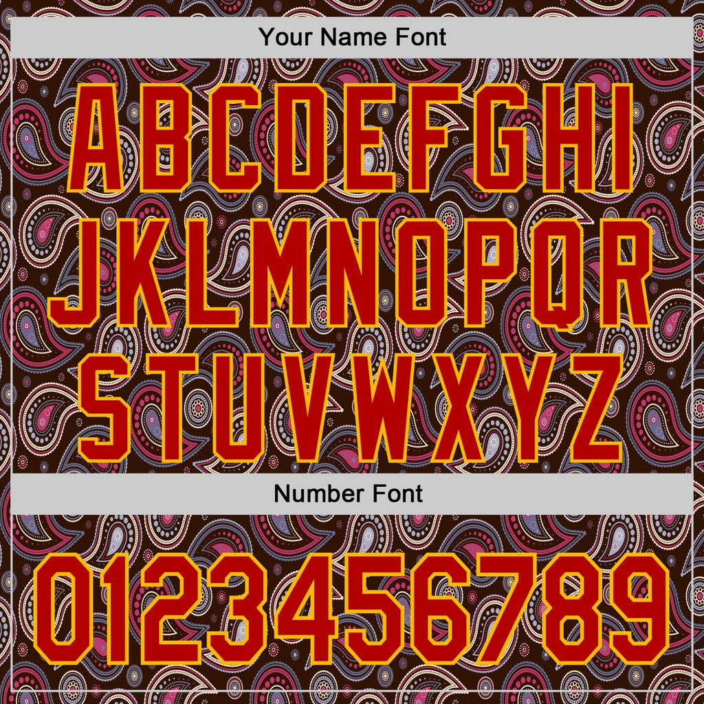 Custom Brown Red-Gold 3D Pattern Design Burner Costumes Paisley Bandana Authentic Baseball Jersey