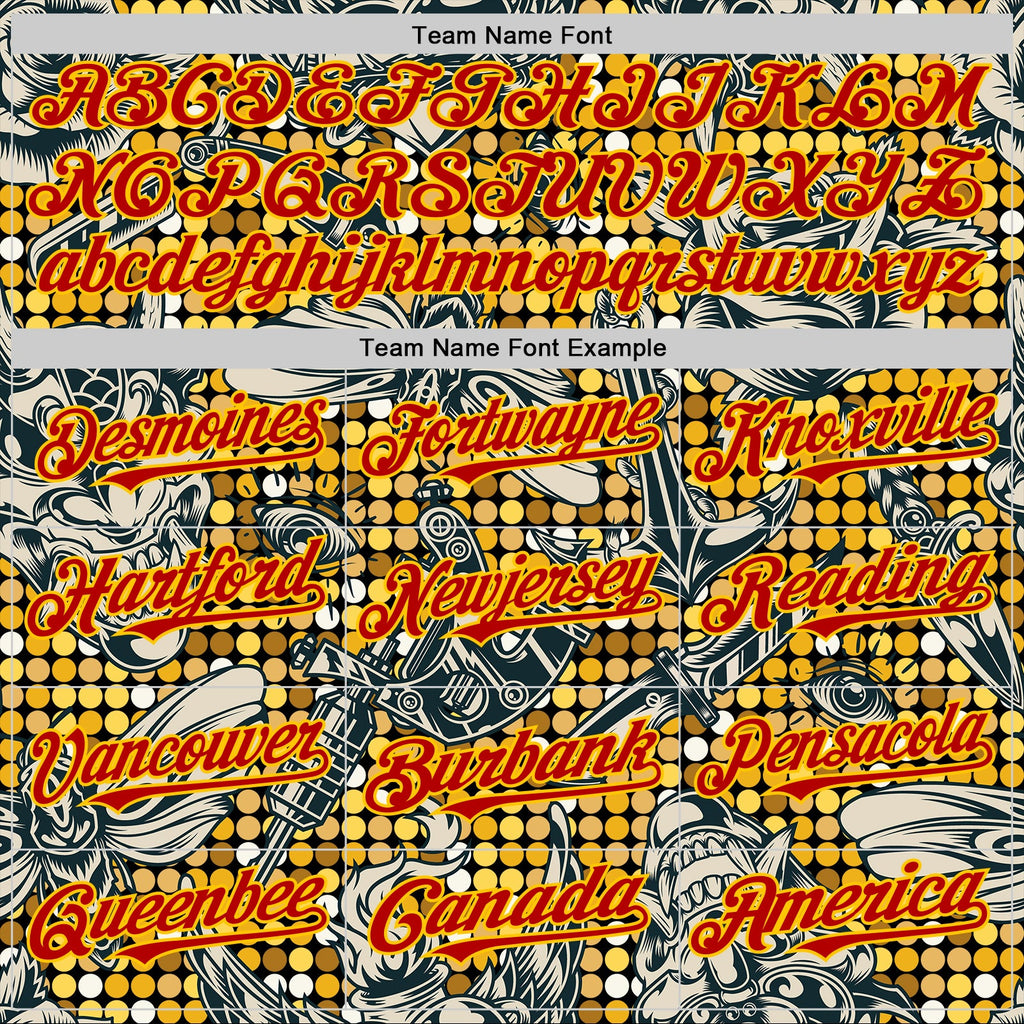 Custom Black Red-Yellow 3D Pattern Design Rave Party Tattoos Disco Authentic Baseball Jersey