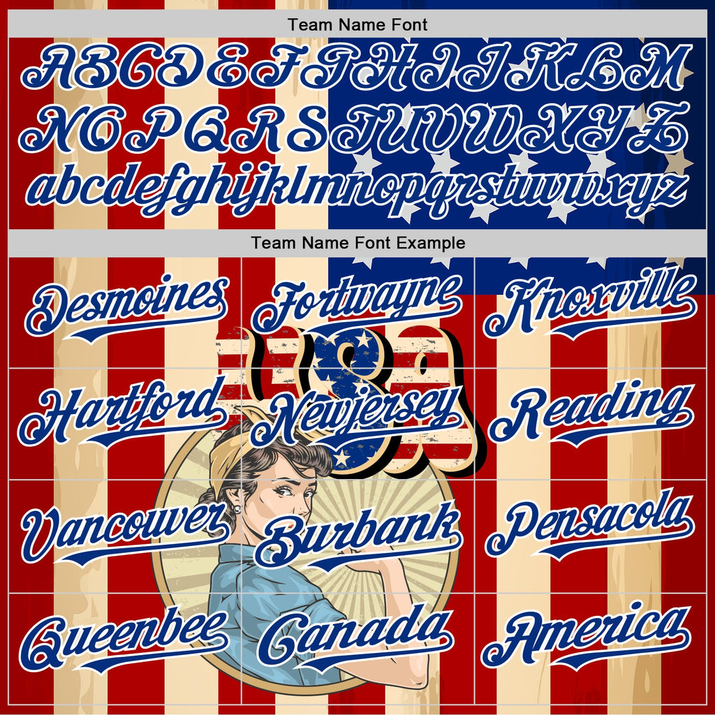 Custom Cream Red Royal-White 3D Retro American Flag Authentic Baseball Jersey