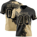 Custom Black Vegas Gold 3D Pattern Abstract Brush Stroke Authentic Football Jersey