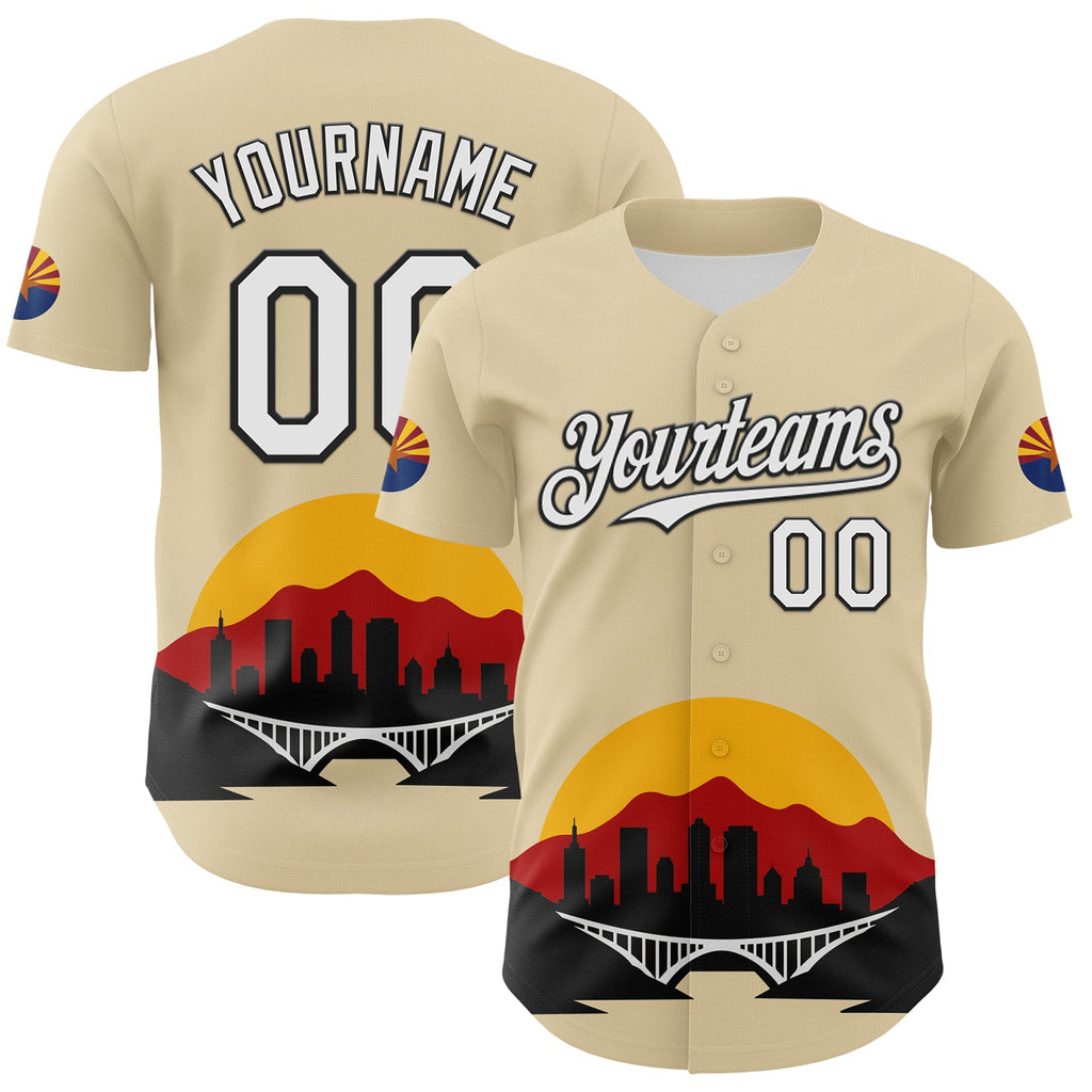 Custom Cream White Gold Red-Black 3D Urban City Edition Sports Authentic Baseball Jersey
