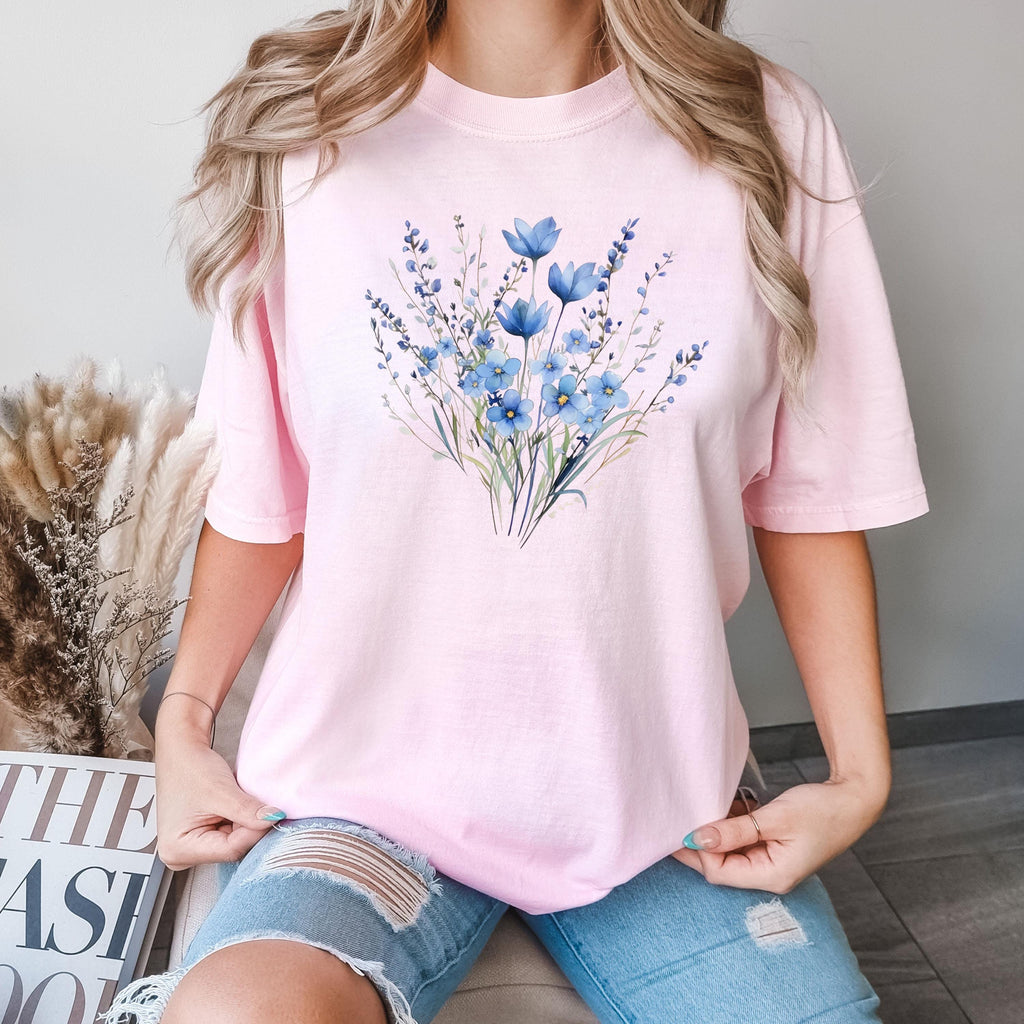 Comfort Colors Blue Flower Bouque Flower Lover Retro Floral Flower Plant Ladies Nature Lover (5)