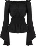 Womens Renaissance Blouse Off Shoulder Trumpet Long Sleeve Peasant Tops Medieval Victorian Costume