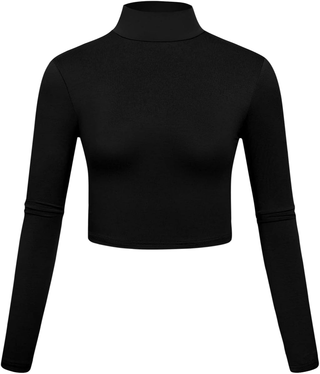 Lightweight Mock Turtleneck Crop Tops Long Sleeve Casual Base Layer for Women