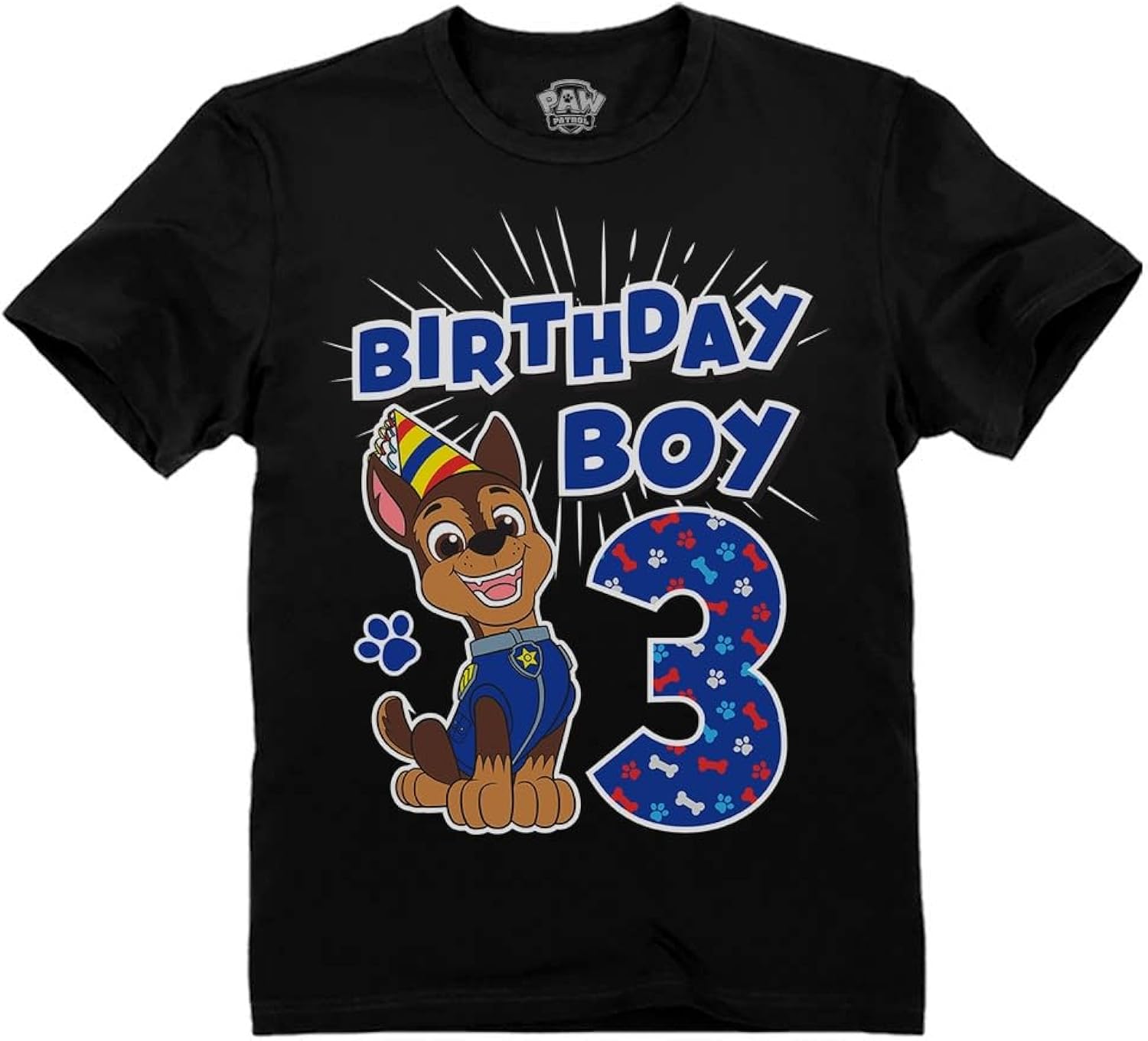 Paw Patrol Chase 3rd Birthday Boy Shirt - Toddler T-Shirt Gift Outfit for Party - Clothes for 3 Year Old Boys