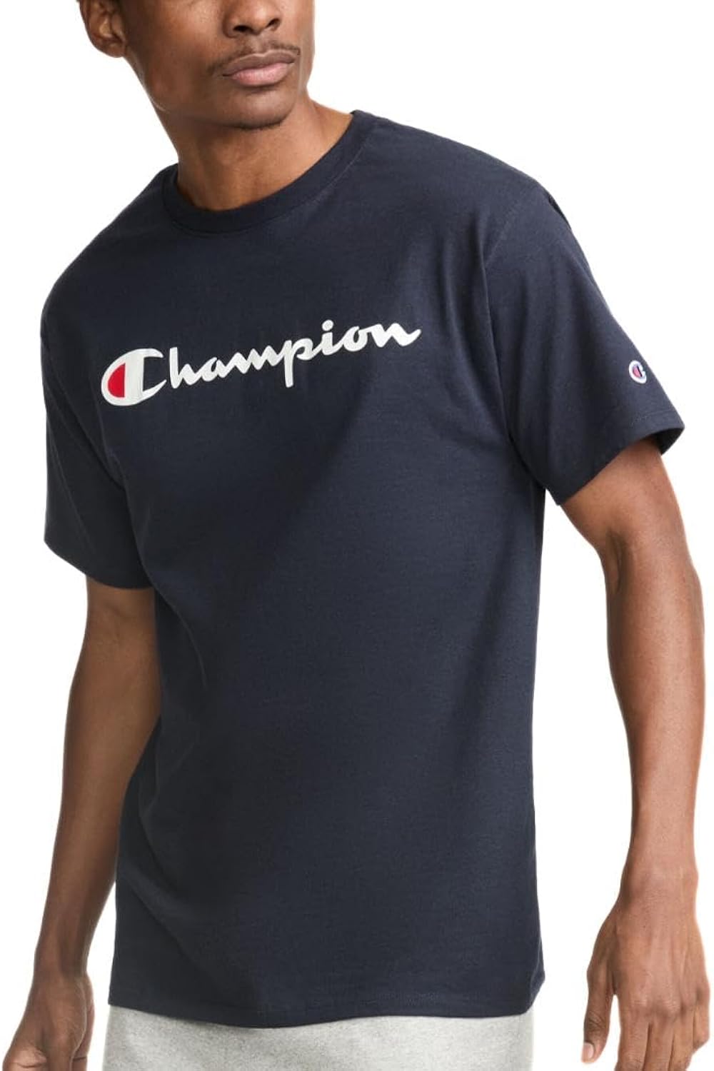 mens Classic T-shirt, Screen Print Script T Shirt, Navy-y06794, X-Large US