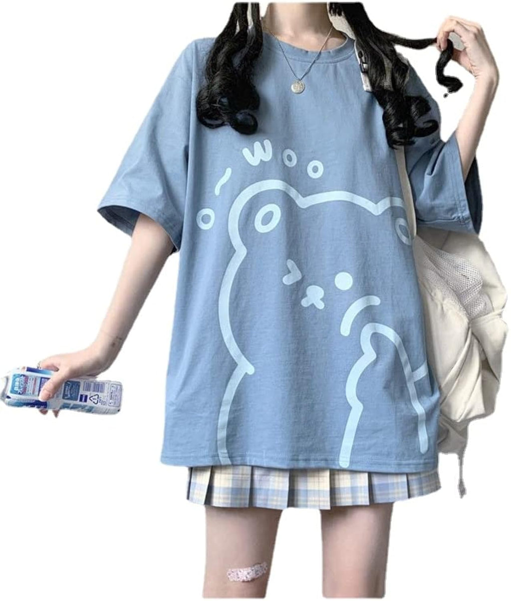 Womens Kawaii Shirt Aesthetic Shirts Harajuku Japanese Streetwear Kawaii Bear Graphic Tees Kawaii Oversized T Shirts