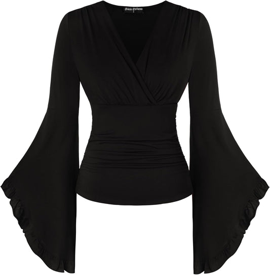 Bell Sleeve Tops for Women Renaissance Shirt Pirate Peasant Blouse