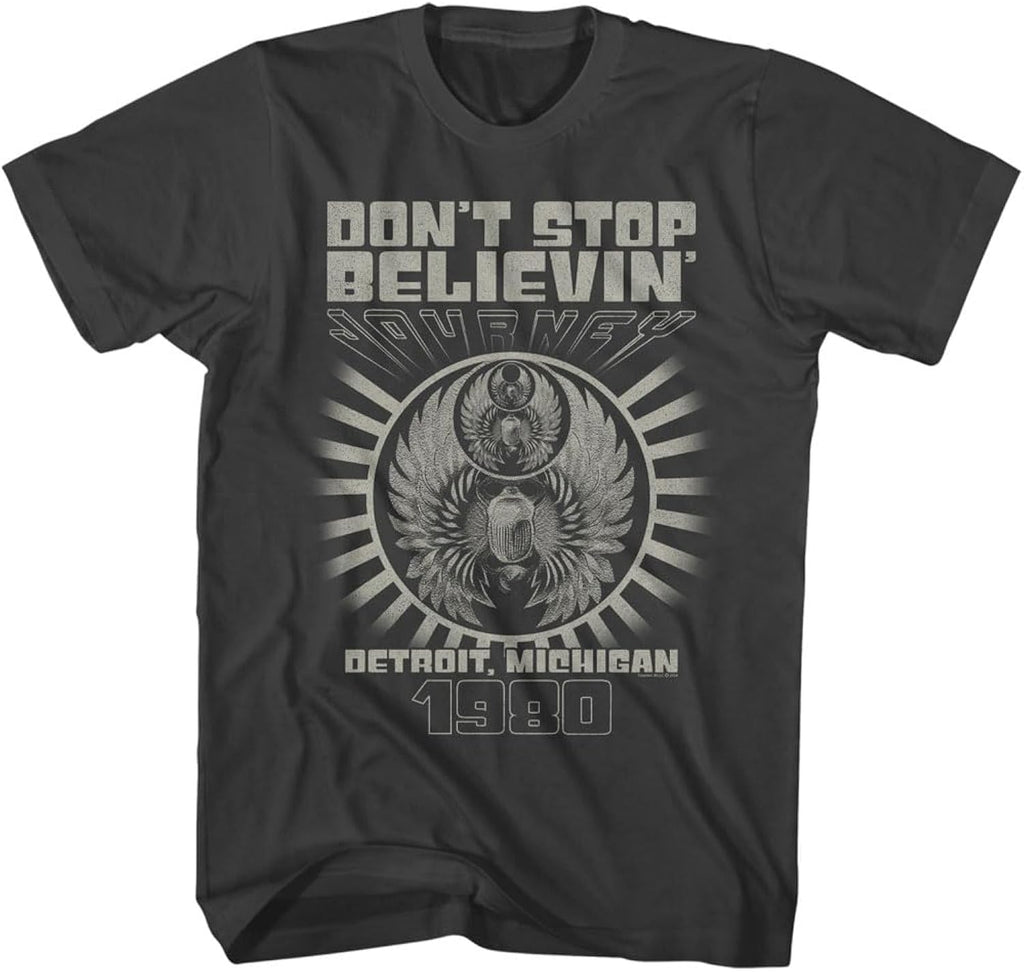 Journey Don't Stop Believin' Detroit '80 Adult Short Sleeve T Shirt Vintage Style 80s Music Graphic Tees