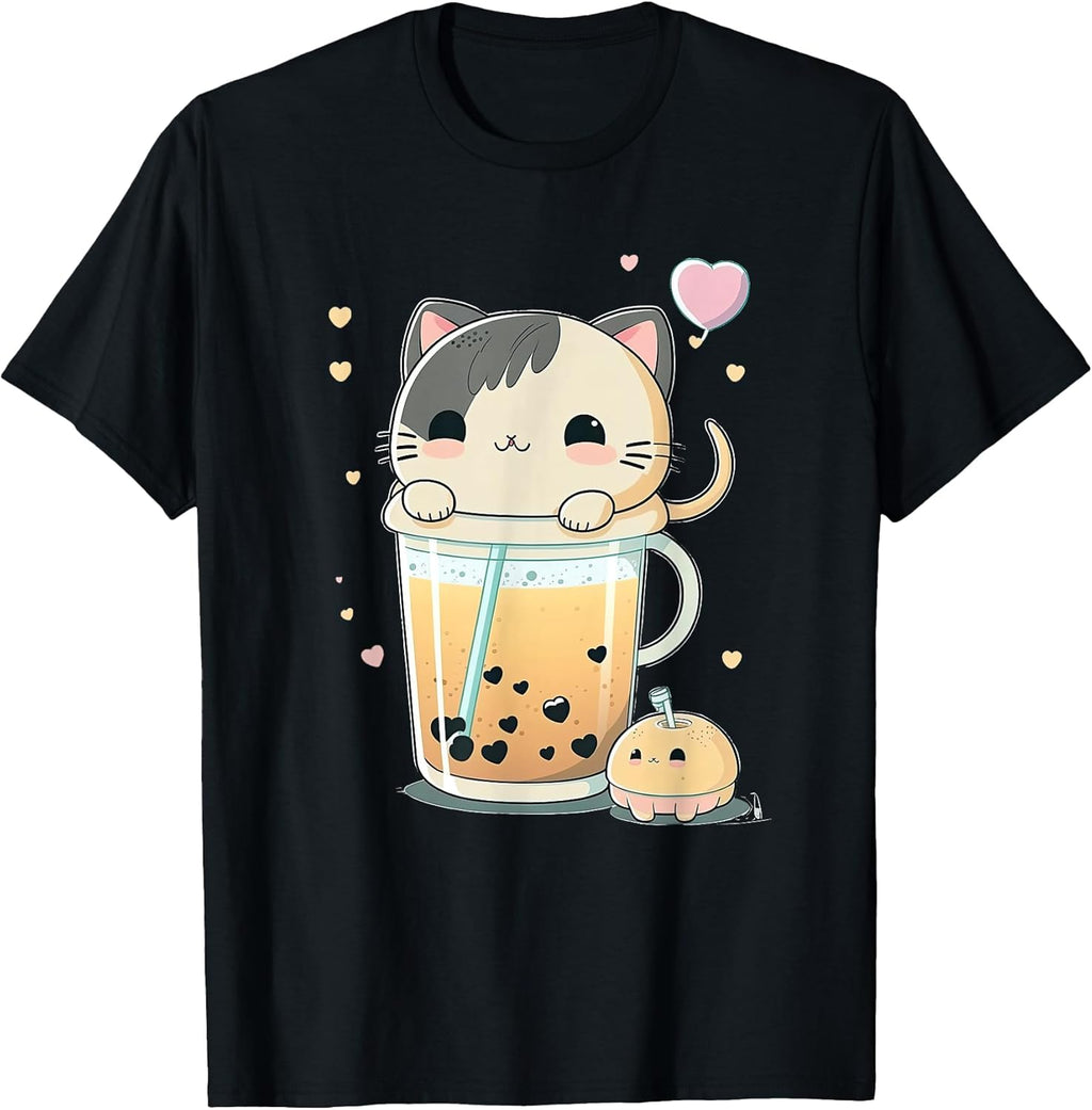 Cat Boba Tea Kawaii Kitty Bubble Tea Anime T-Shirt