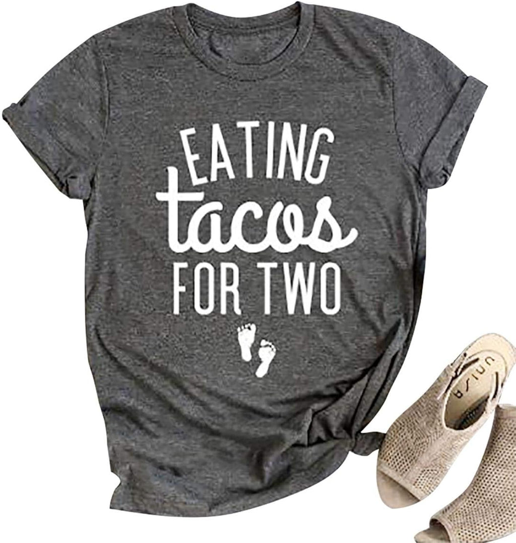 Eating Tacos for Two Maternity Shirt Cute Mama Graphic Tees Funny Mom Shirts Pregnancy Announcement Short Sleeve Tops