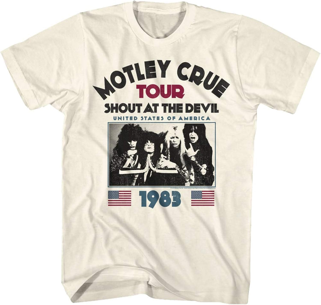 Motley Crue 80s Hair Band 1983 Shout at The Devil Tour Adult Short Sleeve T-Shirt Graphic Tee
