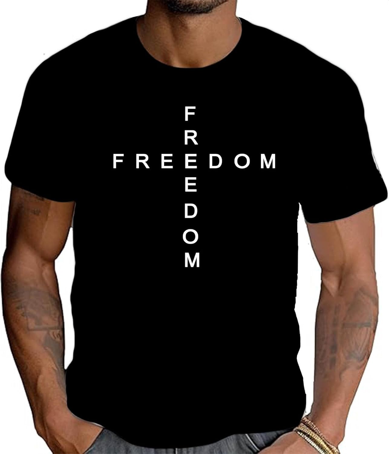 Freedom Cross T-Shirt Patriotic Christian Graphic Tee for Men Women Short Sleeve Minimalist Faith & Liberty Shirt S-3XL