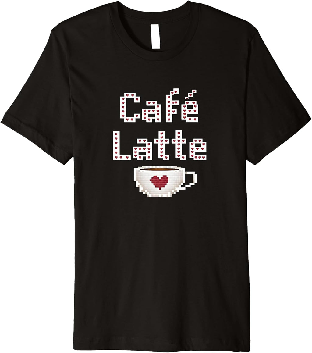 Pixel Art Coffee Latte Cafe Funny Graphic Premium T-Shirt