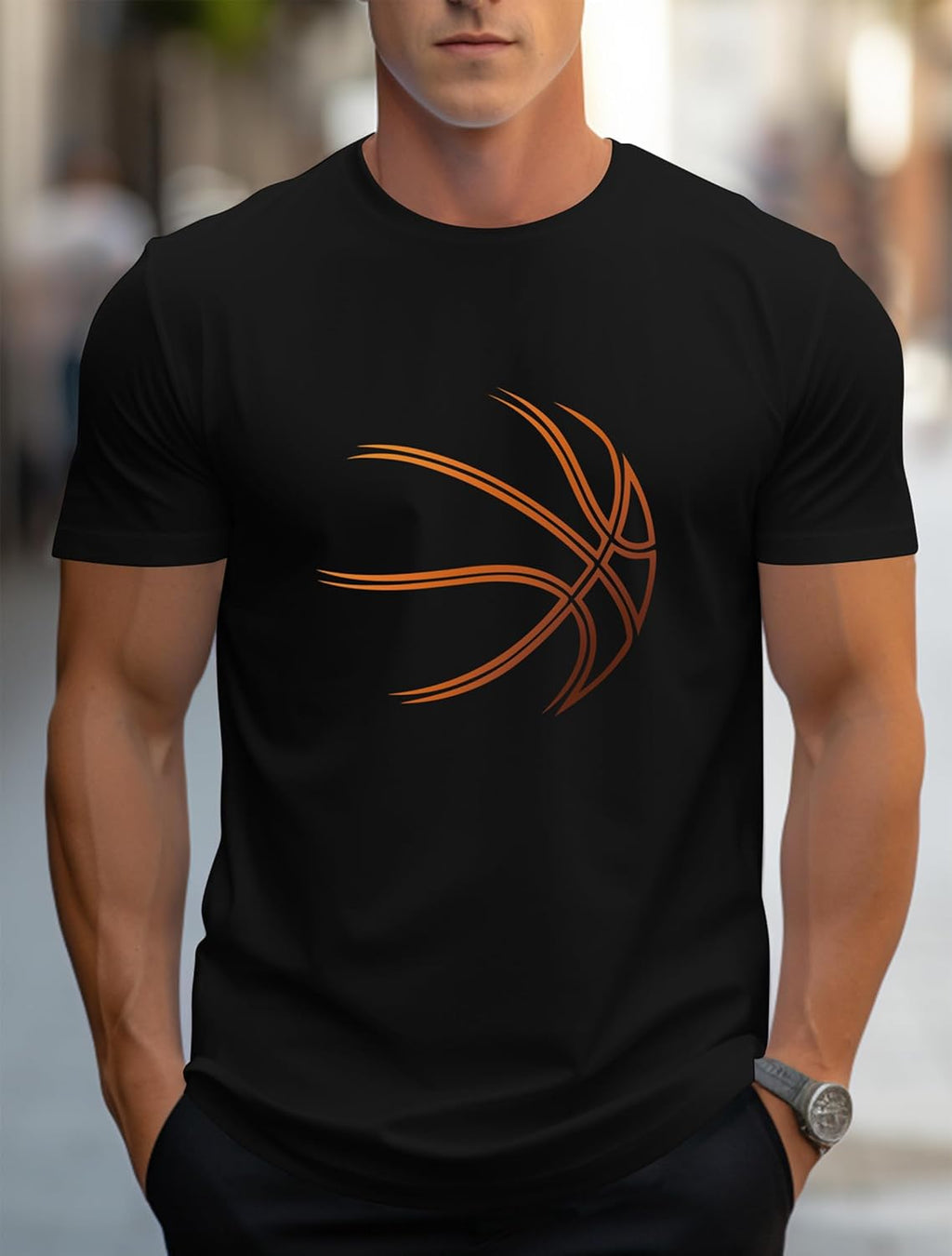 Mens Summer T Shirt Minimalist Basketball Print Crew Neck Tee Top Short Sleeve Relaxed Tops