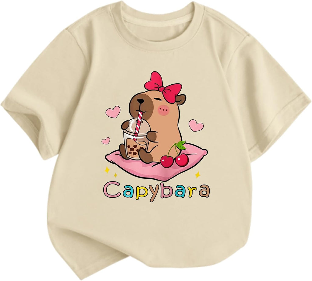 Girls Capybara Shirt Kids Cute Graphic Tees Kawaii Animal Print Shirts Funny Capybaras Cartoon Theme Summer Outfits