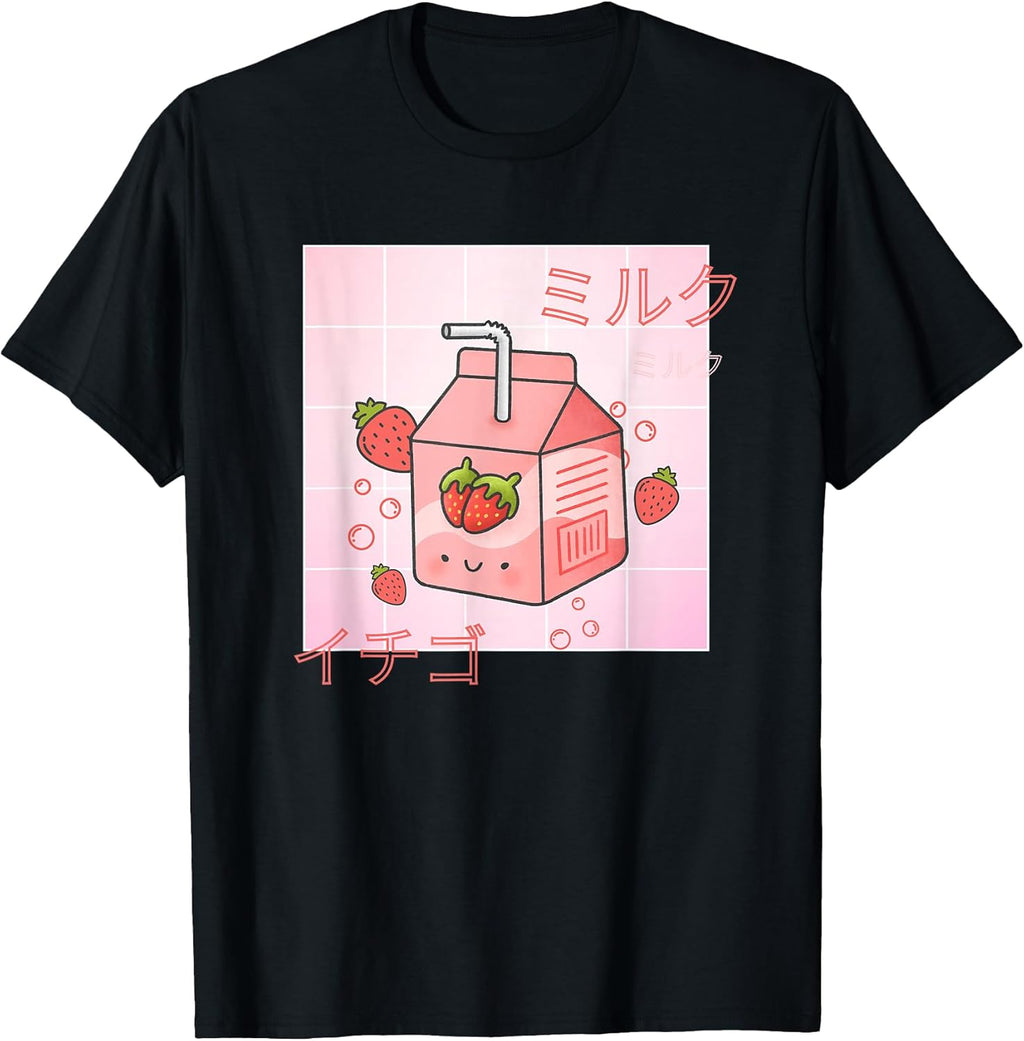 Funny Retro 90s Japanese Kawaii Strawberry Milk Carton T-Shirt