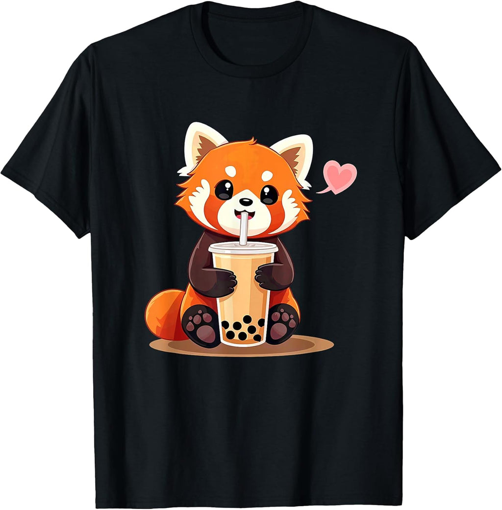Kawaii Red Panda Bubble Tea T-Shirt