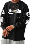 Men's Loose Fit Letter Graphic Drop Shoulder T-Shirt Oversized Casual Long Sleeve Trendy Tee Tops